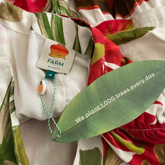 Farm Rio Ruffle Mini Skirt Women M Multicolor Linen Tie Buckle Spring Forest NWT - Picture 6 of 9